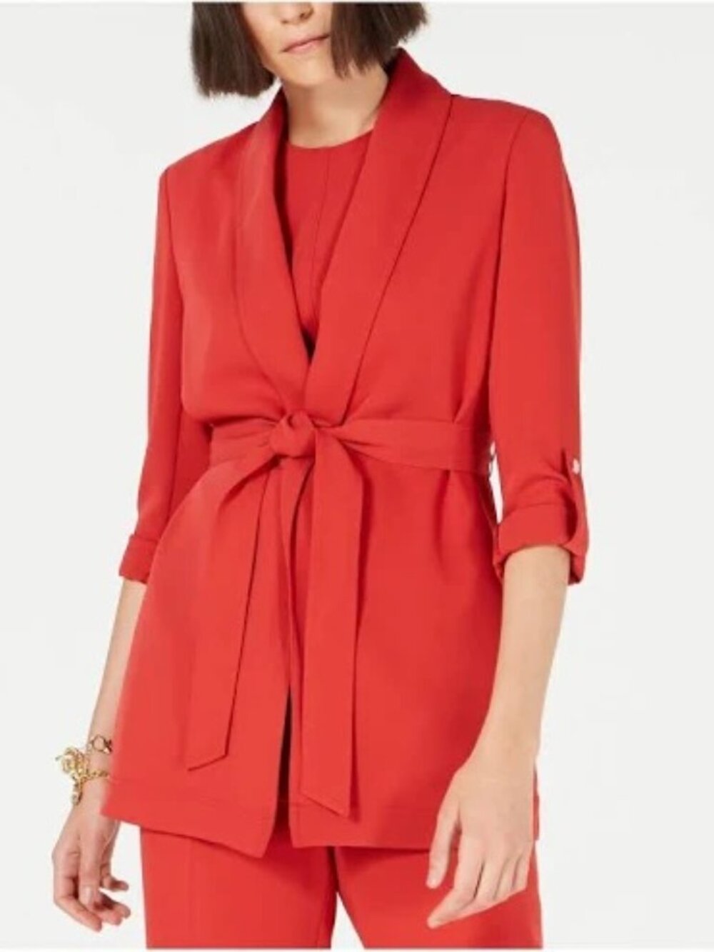 Bar III Women’s Pants Suit XXS Raspberry Red Blazer & Pants Belted Stretch